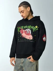 Rick and Morty X SHEIN Men's Letter Cartoon Pattern Casual Daily Sweatshirt - Black - View 7