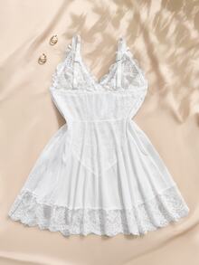 SHEIN Plus Size Sexy Lingerie (Lace Patchwork Dress) - White - View 2