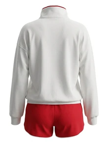 SHEIN Women's Letter Print Long Sleeve Top And Shorts Casual Daily Sports 2 Pieces Set - Red and White - View 2