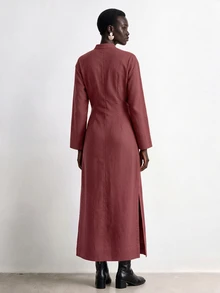 Aalyst Women's Front Design Accordion Pleated Linen Dress - Brown - View 2