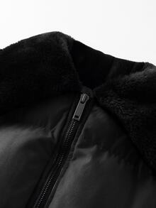 Manfinity Homme Men's Suede-Like Faux Fur Collar Quilted Padded Zip-Up Winter Jacket - Black - View 4
