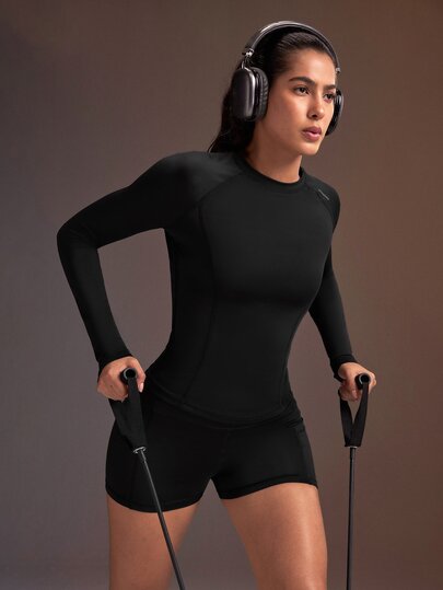 Powerista Women's Long Sleeve Top And Shorts Casual Daily Sports Set