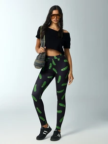 Rick and Morty X SHEIN Women's All-Over Print Casual Daily Wear Tight Leggings - Black - View 3