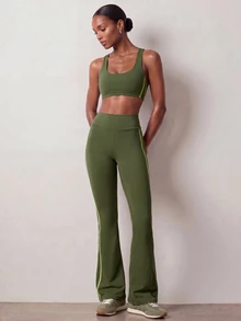Zivah Women's Colorblock Top And Leggings Casual Daily Sports Outfit - Green - View 5