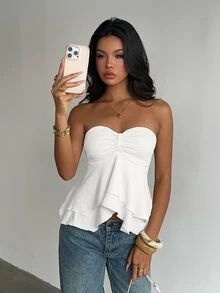 Glamine 性感浪漫優雅辣妹修身細肩帶無袖法式風百搭高級甜辣抹胸上衣 度假奶油白夏季款 - 白色 - 查看 7