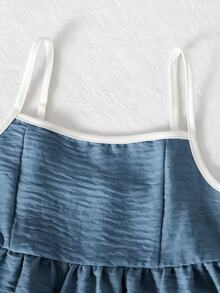 SHEIN 青少年女孩 2件組休閒度假牛仔藍修身細肩帶背心，夏季上衣，柔軟修身，時尚設計適合旅行 - 藍色 - 查看 7