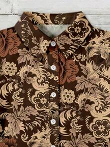Mellowie Plus Size Women's All-Over Print Casual Versatile Daily Wear Shirt - Multicolor - View 3