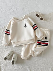男女嬰兒/幼兒 2件組秋冬休閒可愛 2合1奶油色運動衫套裝，嬰兒運動服，嬰兒冬季衣物 - 彩色 - 查看 1