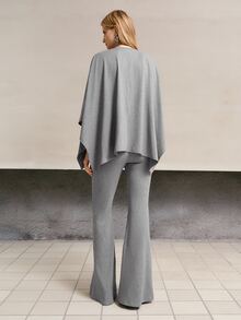 MOTF PREMIUM WOMEN'S SOLID COLOR TOP AND FLARE PANTS CASUAL DAILY 2 PIECES SET - Grey - View 3