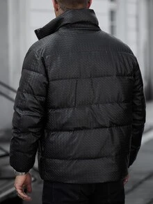 Manfinity CasualCool Men's Long-Sleeve PU Leather Thickened Jacket, Warm Winter Casual Commuting Street Style - Black - View 2