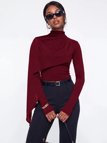 Avantive Women's Solid Color Slim Fit Versatile Daily Wear Long Sleeve Top - Burgundy - View 4
