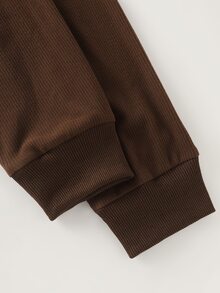 Zayélia Women's Brown Knitted Striped Long Sleeve Hollow Back Bow Decor T-Shirt - Coffee Brown - View 4