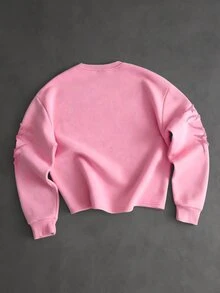 PAVTROS 男士街頭風熱銷深色街頭刺繡 3D 刺繡日常穿搭百搭男友丈夫禮物週年紀念禮灰色圓領運動衫 - 粉色 - 查看 4