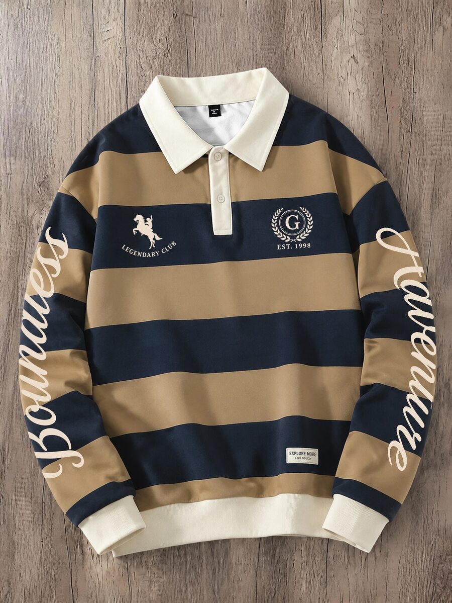 Daypath 美式復古拼色條紋長袖 Polo 運動衫,適合休閒日常穿著,學院風,展現精緻學術氣息與活力精神 - 彩色 - 查看 1