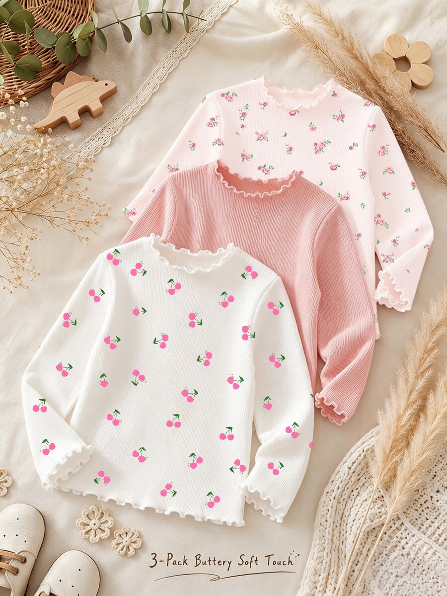 3PCS Young Girls T-Shirts - Multicolor - View 1