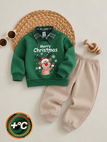 SHEIN Young Boy Autumn/Winter Christmas Kids Plaid Sweatshirt Set, Versatile Comfortable Thickened Thermal Lined Warm, Suitable Christmas Gift For Children - Multicolor - View 7