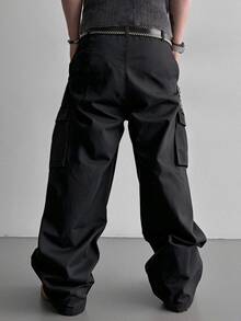 SLATEMANN Men's Black Long Pants, Multi-Pocket Cargo Pants, Loose Casual Fashion Versatile Cargo Long Pants - Black - View 2