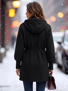 SHEIN Clasi Women's Solid Color Casual Versatile Daily Wear Overcoat - Black - View 2