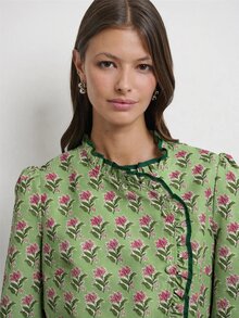 Nöista Chinese-Style Floral Print Shirt With Slanted Opening - Green - View 4