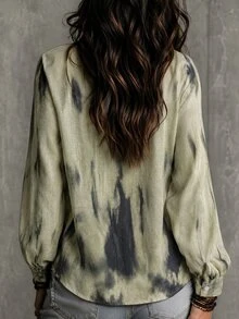 SHEIN Elegant Casual Elegant Gradient V-Neck Long Sleeve Slimming Top Office Going Out Sage Green Fall - Multicolor - View 3