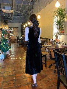 DAZY Women's V-Neck Elegant Layered Midi Dress - Black - View 2