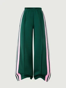 SHEIN 女童休閒兩件套，紐約字母印花立領運動衫與短褲，保暖校園穿搭，適合日常穿著、上學、通勤、外出、散步、購物、旅行，可搭配夾克、背心、棉襖 - 墨綠色 - 查看 5