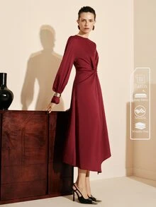 Arave Elegant Fashion French Vintage Commuter Sample Dress, Sophisticated Design, Versatile Mid-Length Dress For Women - Burgundy - View 3