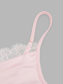 Sweetra Atasan Camisole Serbaguna Model Kerah Cowl dengan Patchwork Renda untuk Wanita Ukuran Plus Eropa - Berwarna merah muda - View 13
