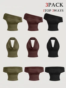 SHEIN MOD 3PCS Women Tank Tops & Camis - Army Green - View 1