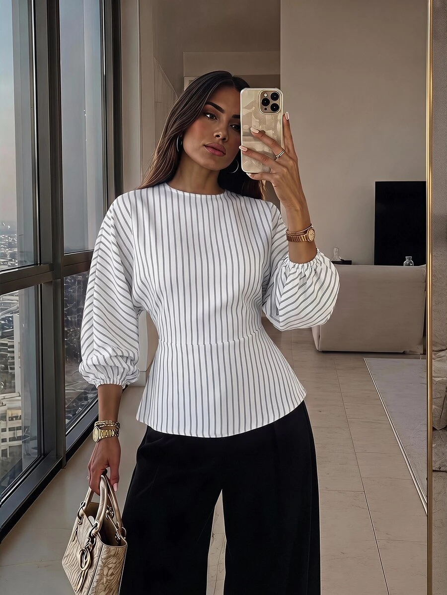 Firerie Women's Striped Casual Versatile Everyday Outing Shirt - White - View 1