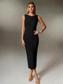 Nuvra Women's Bodycon Ribbed Knit Bandage Dress With U-Back, Back Slit, For Party And Vacation - Black - View 3