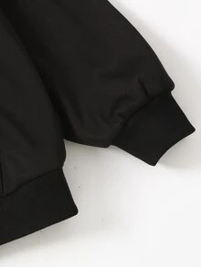 SHEIN 青少年女孩黑色休閒寬鬆加厚抓絨口袋運動衫，適合秋冬穿著 - 黑色 - 查看 6