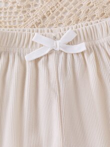 SHEIN Vintaside Kids 3件組 幼兒長褲 粉色、棕色、黑色，適合秋冬日常穿著，舒適套裝，蝴蝶結鬆緊腰帶，純色燈芯絨面料，多色高 CP 值 - 彩色 - 查看 5