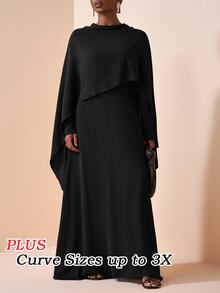 Zivah 女款大尺碼棕色端莊洋裝，冬季正式 Al-Adha 披肩式長禮服，遊牧風西式生日派對畢業大學多用途基礎秋季款 - 黑色 - 查看 3