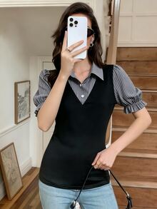 Elyressa 女款 2 合 1 鈕扣上衣 - 隨機花卉圖案 - 深灰色 - 查看 3