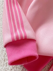 SHEIN Playful Pals 2件組幼女運動衫長褲套裝，可愛甜美粉色玫瑰狗狗刺繡，側條紋長袖圓領加厚派對秋季連身褲，節日羅紋飾邊 - 粉色 - 查看 7