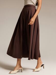 COSMINA Women's Casual Elegant Commuter Pleated Houndstooth Short Skirt - Brown - View 1