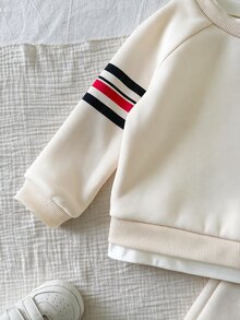 男女嬰兒/幼兒 2件組秋冬休閒可愛 2合1奶油色運動衫套裝，嬰兒運動服，嬰兒冬季衣物 - 彩色 - 查看 6