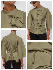 Maija Women's Solid Color Casual Versatile Daily Wear Shirt - Army Green - View 3