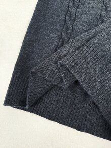 Vionelle Plus Size Colorblock Cold Shoulder Bow Decor Cable Knit Long Sleeve Short Knit Dress, Autumn/Winter - Grey - View 7