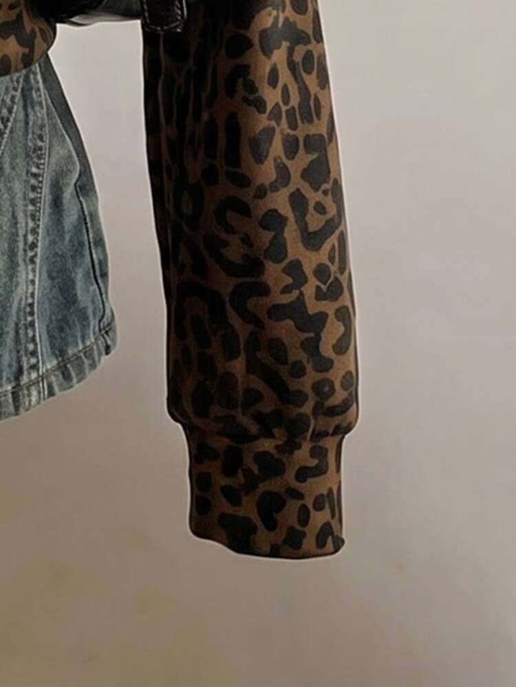Attitoon Women's Loose Half-Zip Mock Neck Sweatshirt, Leopard Print Brown Pattern Casual Minimalist Sporty Streetwear Versatile Party Gathering Airport Outfit Y2K Tops, Women's Autumn Clothing, Autumn Outfit, Women's Commute Outfit, All-Match Top, Going Out Outfit, Airport Outfit - Multicolor - View 5