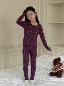 Dazy Kids Tween Girl All-Over Print Long Sleeve Top And Long Casual Daily Home Sleepwear Set - Brown - View 3