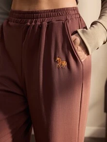 Nima Coro Women's Solid Color Pocket Casual Daily Wear Sweatpants - Mocha Brown - View 4