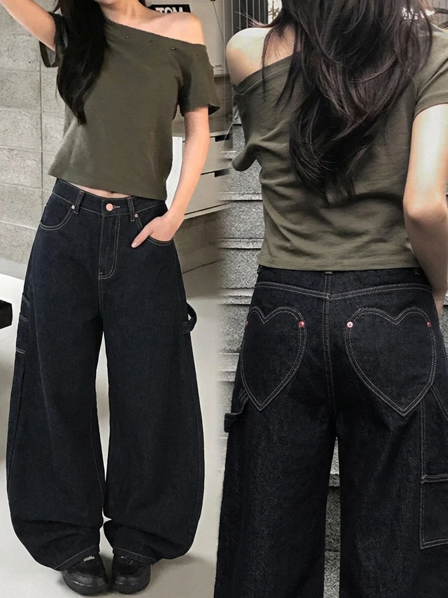 DAZY 女款休閒日常旅行牛仔褲，附口袋與鈕扣設計 - 深色水洗藍 - 查看 1