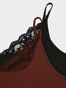Sweetra Setelan Atasan 2 Potong Wanita Ukuran Plus Eropa dengan Motif Renda, Potongan Pendek Tanpa Punggung, Model Slimming, dan Atasan Tanpa Lengan Berbahan Pendek. - Hitam - View 8