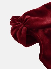 SHEIN 青少年女孩優雅迷人不對稱肩抓褶正式禮服，聖誕節、派對 - 紅色 - 查看 6
