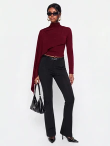 Avantive Women's Solid Color Slim Fit Versatile Daily Wear Long Sleeve Top - Burgundy - View 2