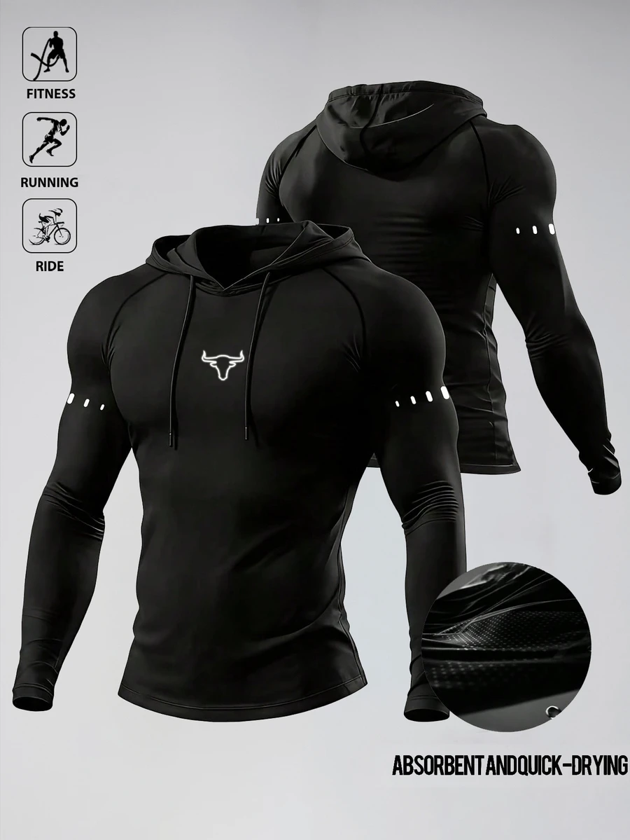 Acti Log Men's Bull Head Graphic Casual Daily Wear Hooded Sweatshirt - Black - View 1