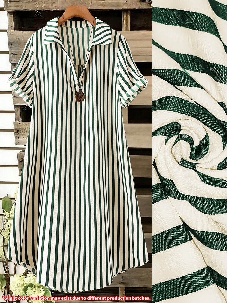 SHEIN Tall CURVE 大尺碼女款法式休閒夏季短袖V領長版洋裝 - 墨綠色 - 查看 1