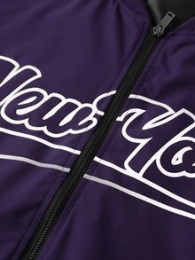 Manfinity Homme Men's Letter Pattern Long Sleeve Zip-Up Casual Baseball Jacket - Purple - View 4